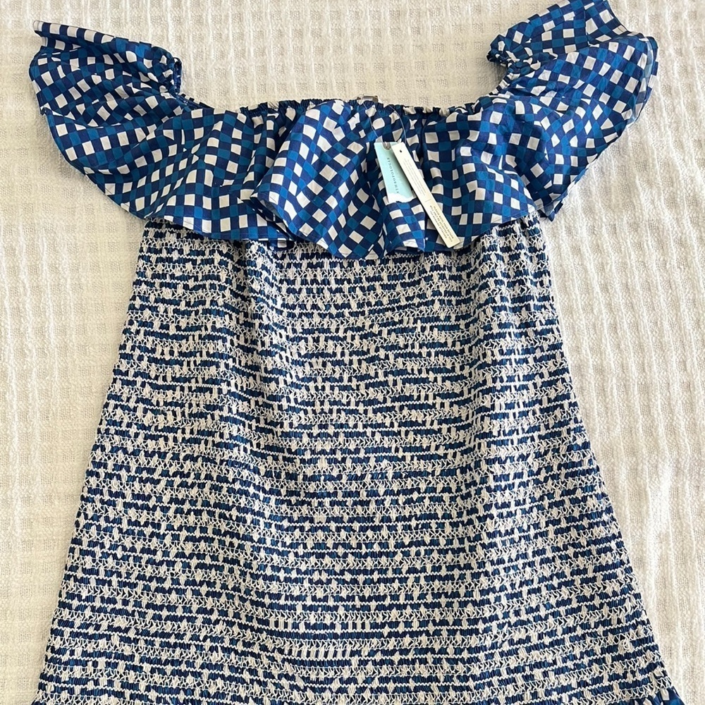 NWT Anthropology Corey Lynn Calter Off-The-Shoulder Smocked Mini Dress 🧺🫐 - Picture 6 of 8